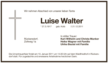 Traueranzeige von Walter Luise von Pegnitz-Zeitung
